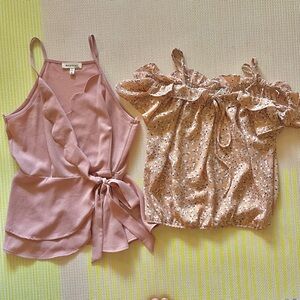 Monteau Blush Wrap and Floral Ruffle Tops